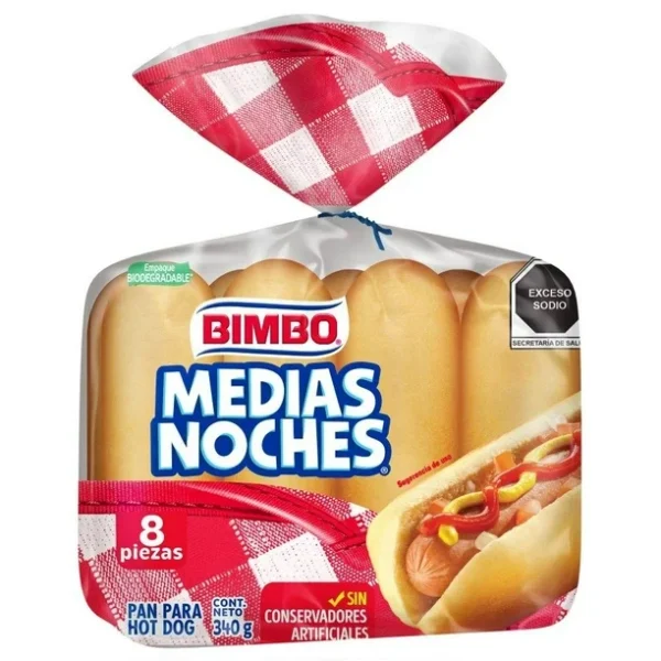 Pan para hot dog medias noches bimbo c/8